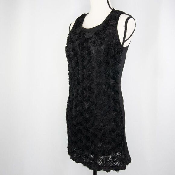 Black sleeveless floral mini dress‎ with 3D flowers design - Picture 6 of 14